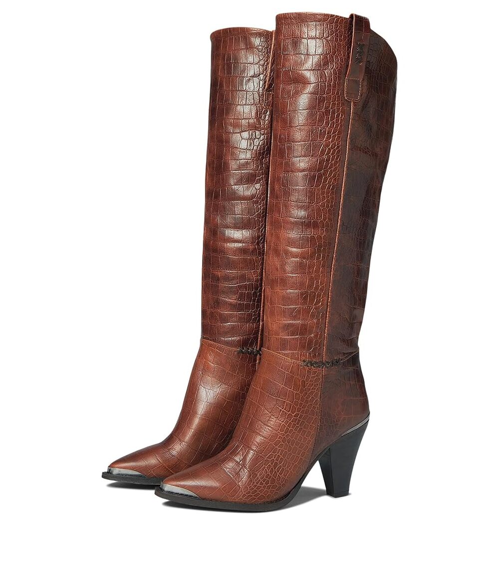 Free People Stevie Boot Brown Croc Tall Western 8.5 Metal Toe